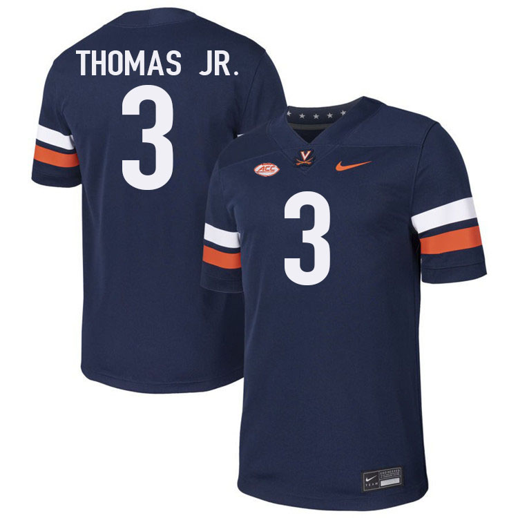 Virginia Cavaliers #3 Corey Thomas Jr. College Football Jerseys Stitched-Navy